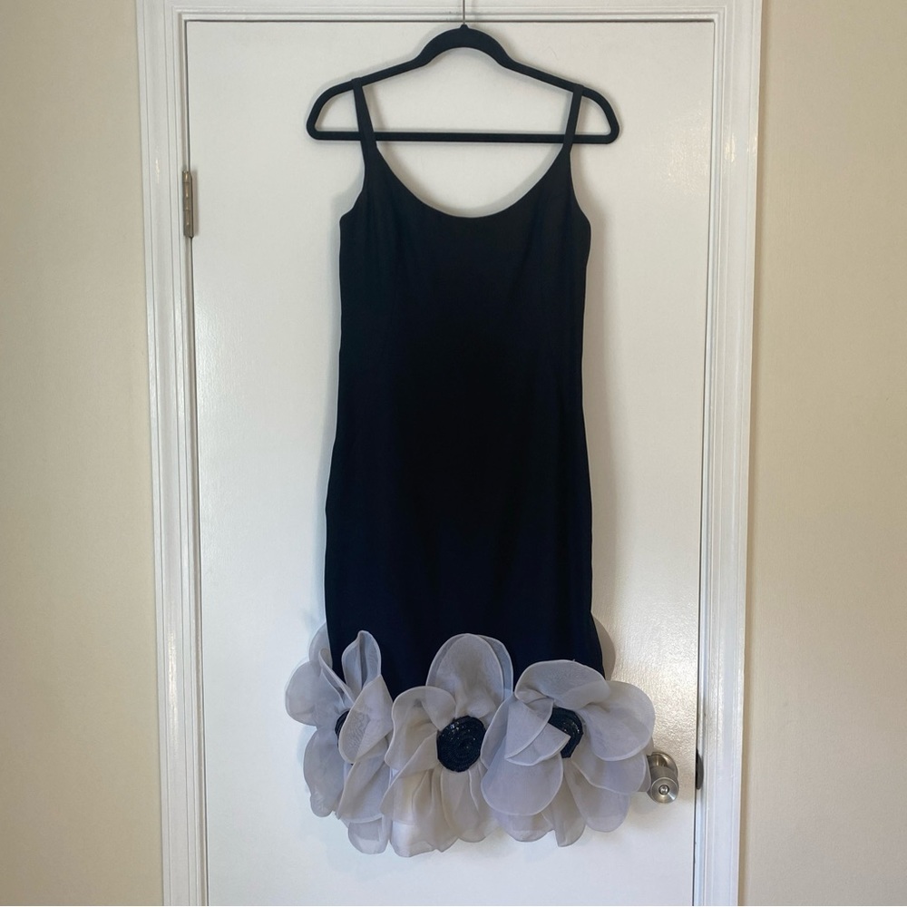 Vintage Estevez size 6 flower hem black strappy dress